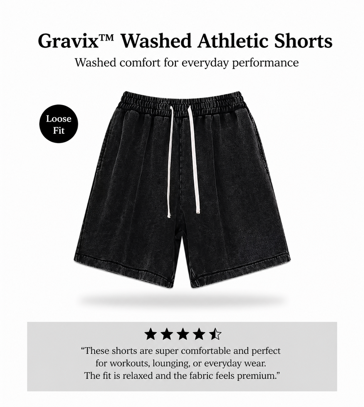 Gravix™ Washed Athletic Shorts (100% Cotton)