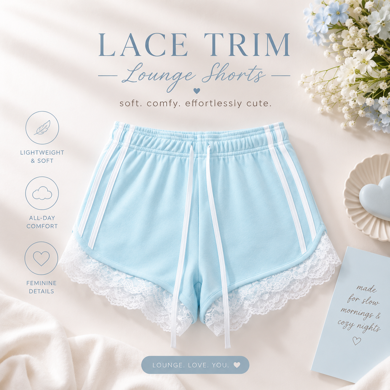 Lace Trim Drawstring Shorts
