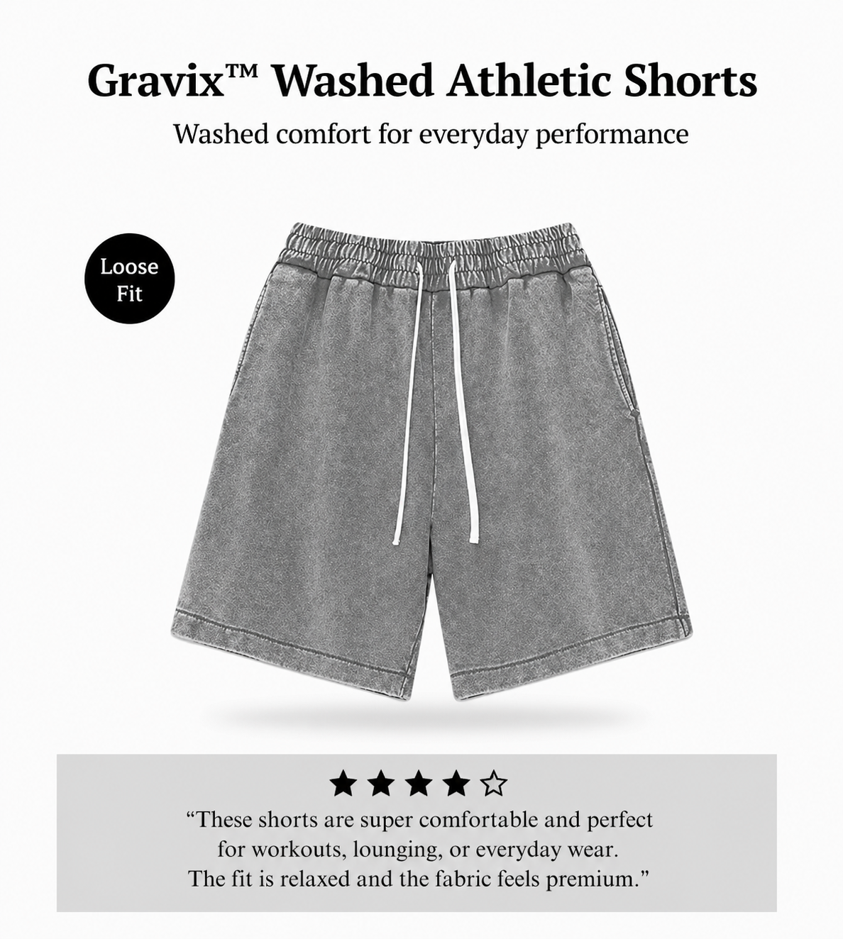 Gravix™ Washed Athletic Shorts (100% Cotton)