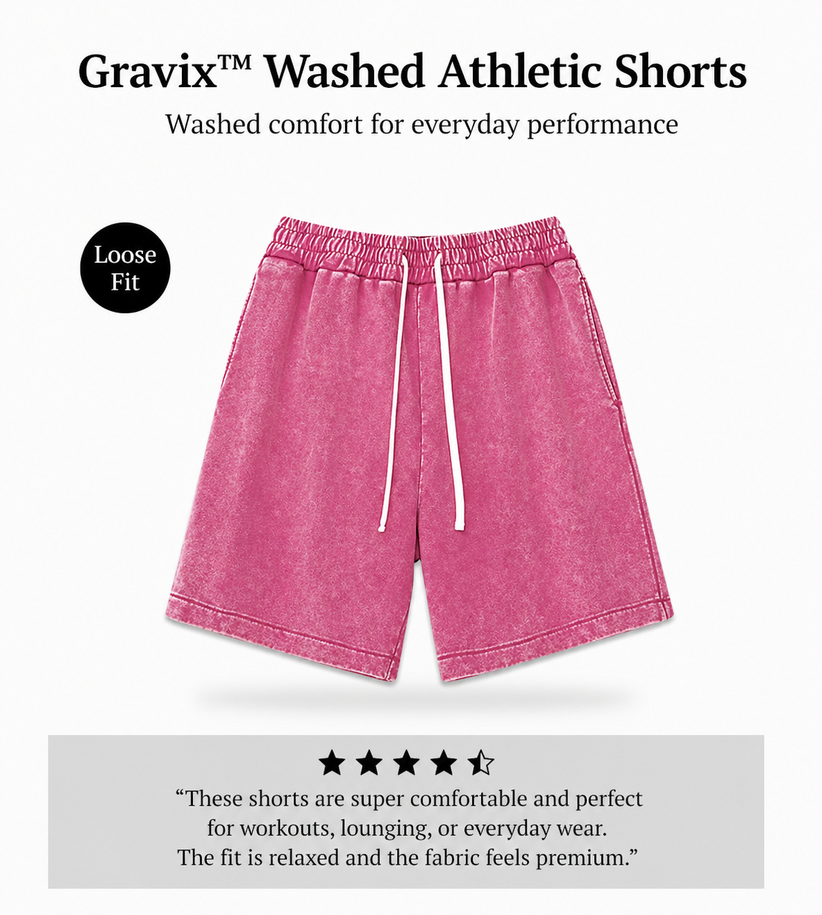 Gravix™ Washed Athletic Shorts (100% Cotton)