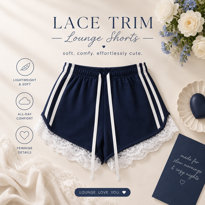 Lace Trim Drawstring Shorts