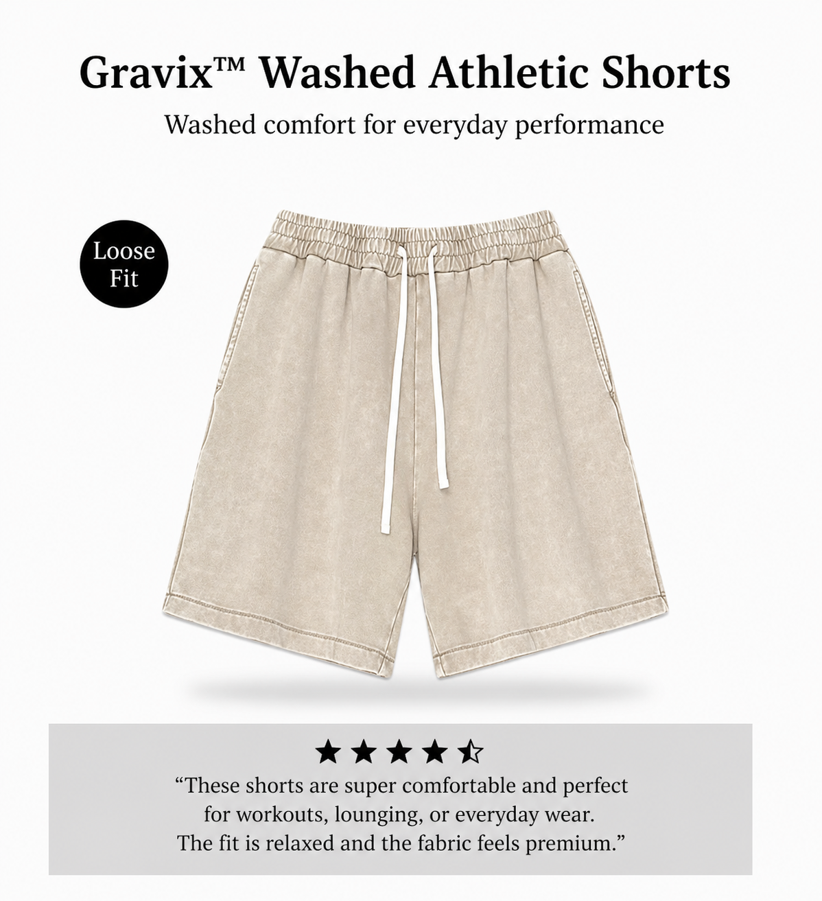 Gravix™ Washed Athletic Shorts (100% Cotton)