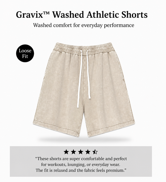 Gravix™ Washed Athletic Shorts (100% Cotton)