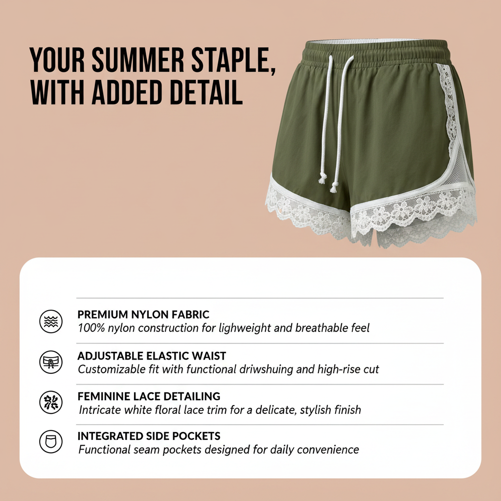 Lace Trim Drawstring Shorts