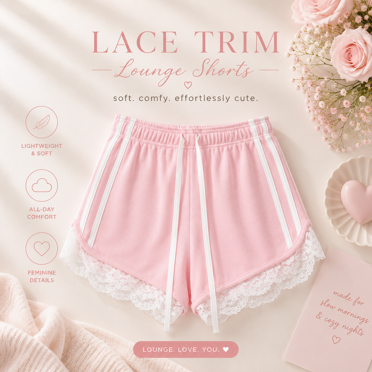 Lace Trim Drawstring Shorts