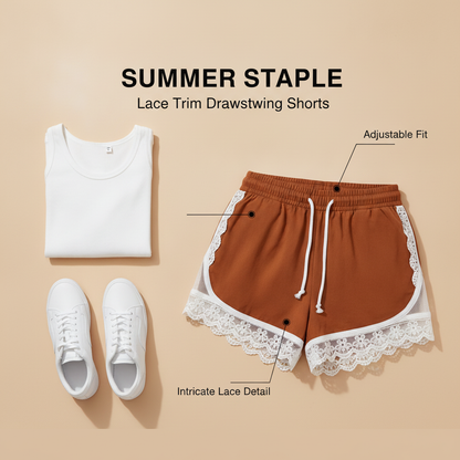 Lace Trim Drawstring Shorts