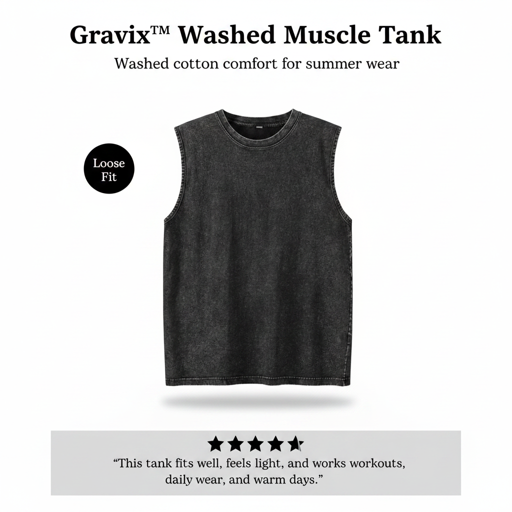 Gravix™ Washed Muscle Tank (100% Cotton)